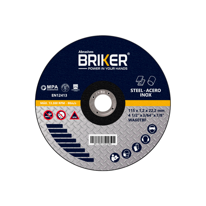 DISCO DE CORTE METAL 4 1/2'' BRIKER (WA60TBF)