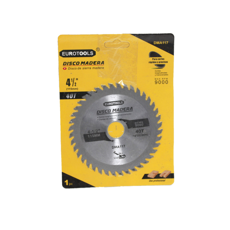 DISCO MADERA 4 1/2 X 40D EUROTOOLS (200U)