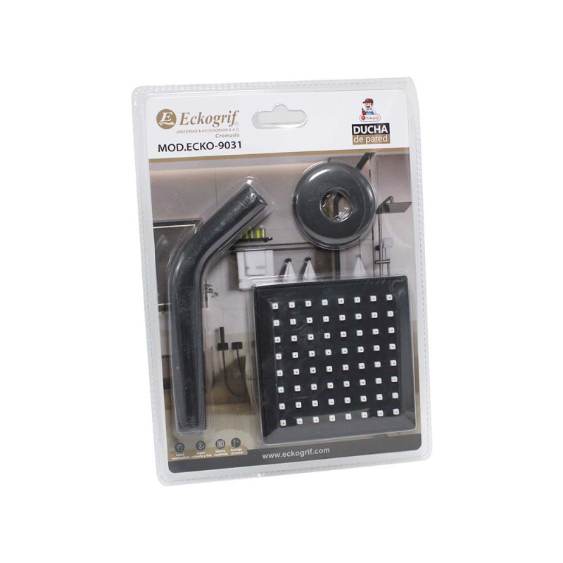 9043 KIT DUCHA CUADRADA 4'' BRAZO16CM NEGRO MATE- ECKOGRIF