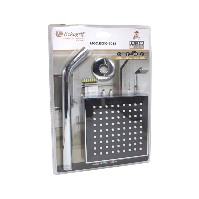 DUCHA CUADRADO 6'' CROMADO BRAZO 30CM +CANOP.- ECKOGRIF
