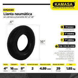 LLANTA NEUMATICA S/CAMARA 16'' x 4'' x 8'' (KM2089) - KAMASA PAQ X 5UND