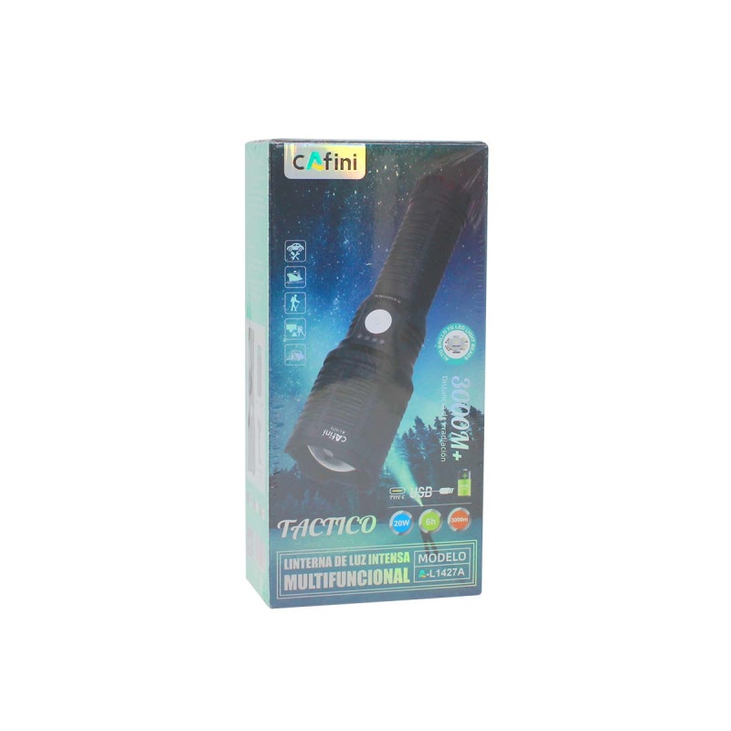 LINTERNA D/MANO TACTICO 3000M CARGA USB (L1427A) CAFINI