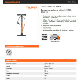 INFLADOR P/NEUMATICOS 14863 100 PSI TRUPER